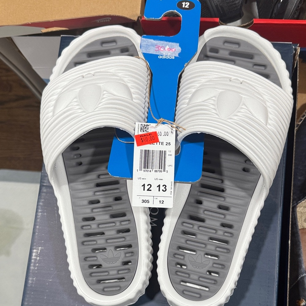 Adidas White and Gray Slide Sandals